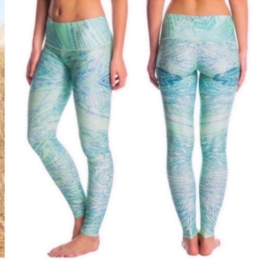 Teeki Leafy Blue and Green Leggings S - Picture 2 of 6